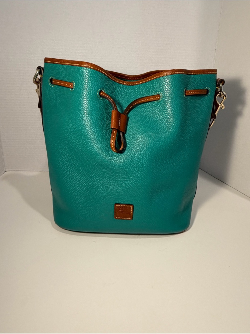 Dooney & Bourke Pebble Grain Leather Tasha Drawstring Shoulder Bag - Teal - Picture 1 of 9